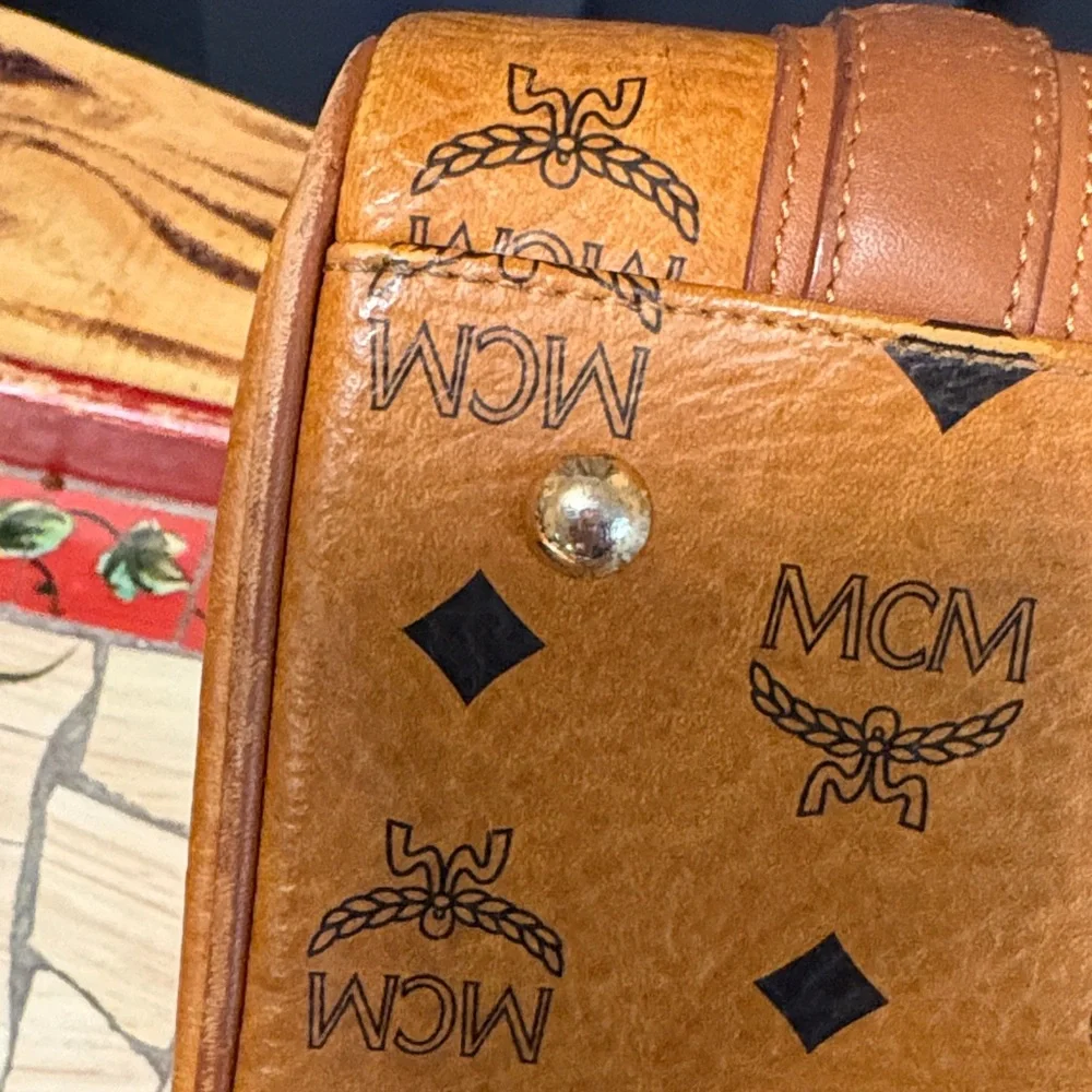 MCM Cognac Leather Satchel with Gold Accents - Picture 6 of 16